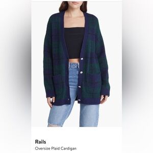 Rails Oversized Navy and Forest Green Plaid Cardigan